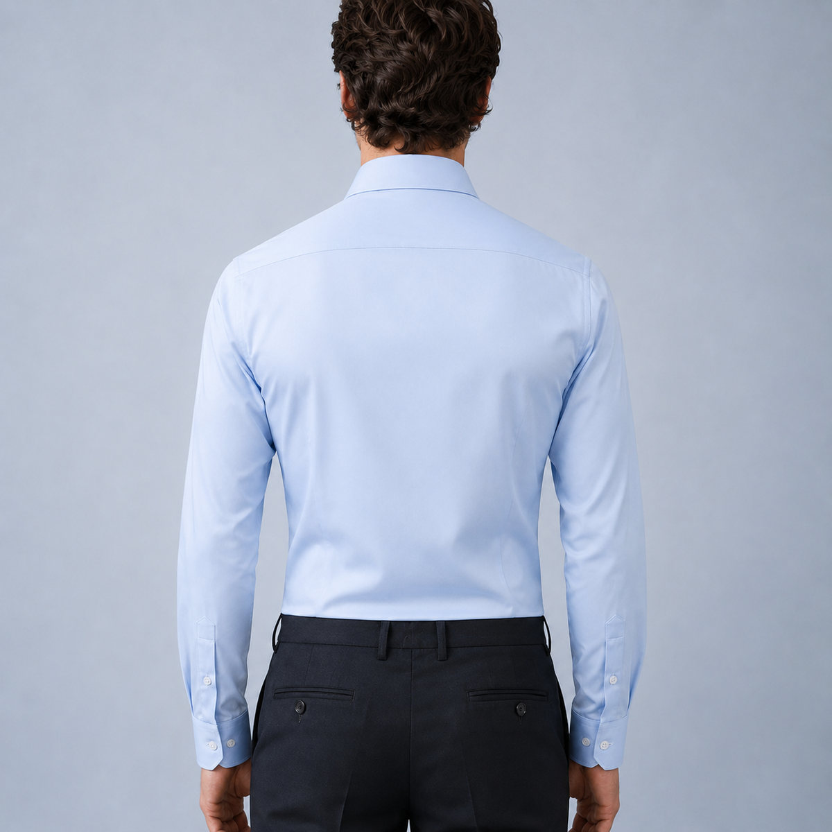 Men's Slim Fit Long Sleeve Light Blue Shirt Black Canvas