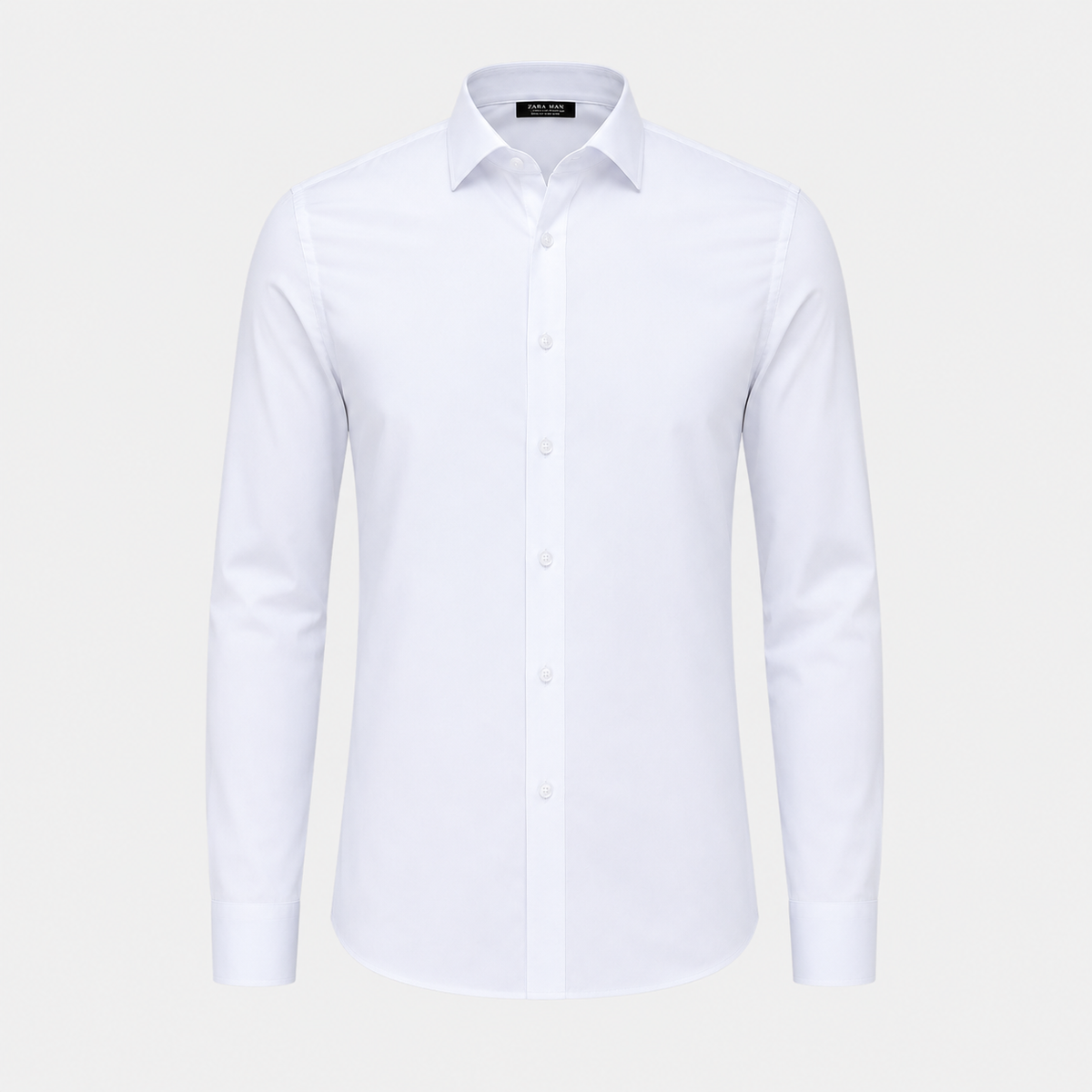 Men's Slim Fit Long Sleeve White Shirt Black Canvas