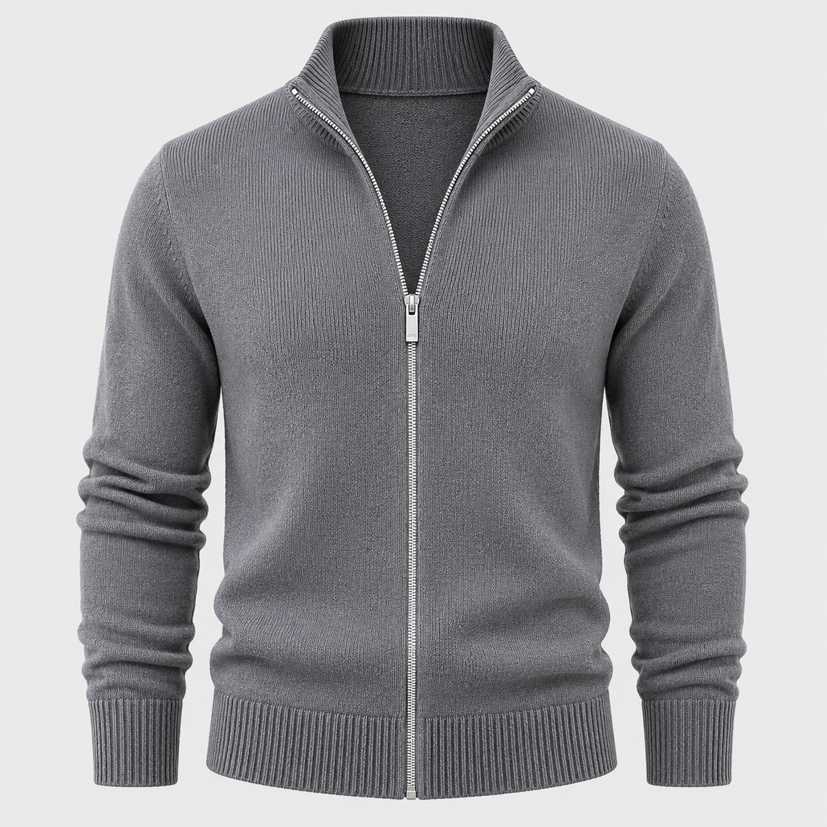 Men's Slim Fit Zip-Up Stand Collar Cardigan Black Canvas