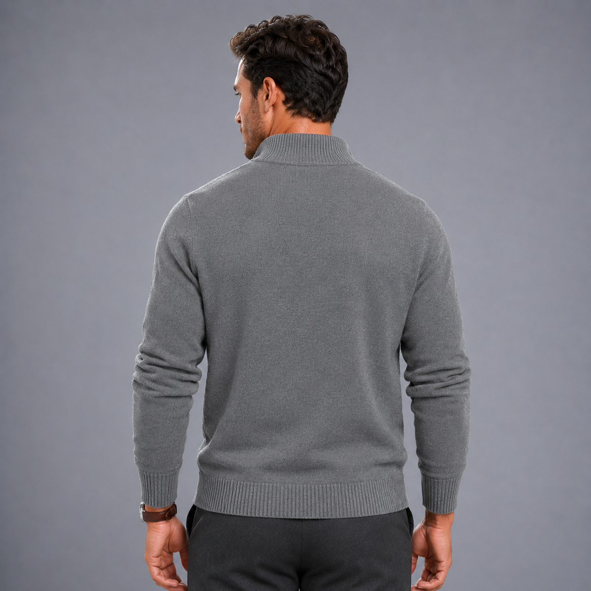 Men's Slim Fit Zip-Up Stand Collar Cardigan Black Canvas