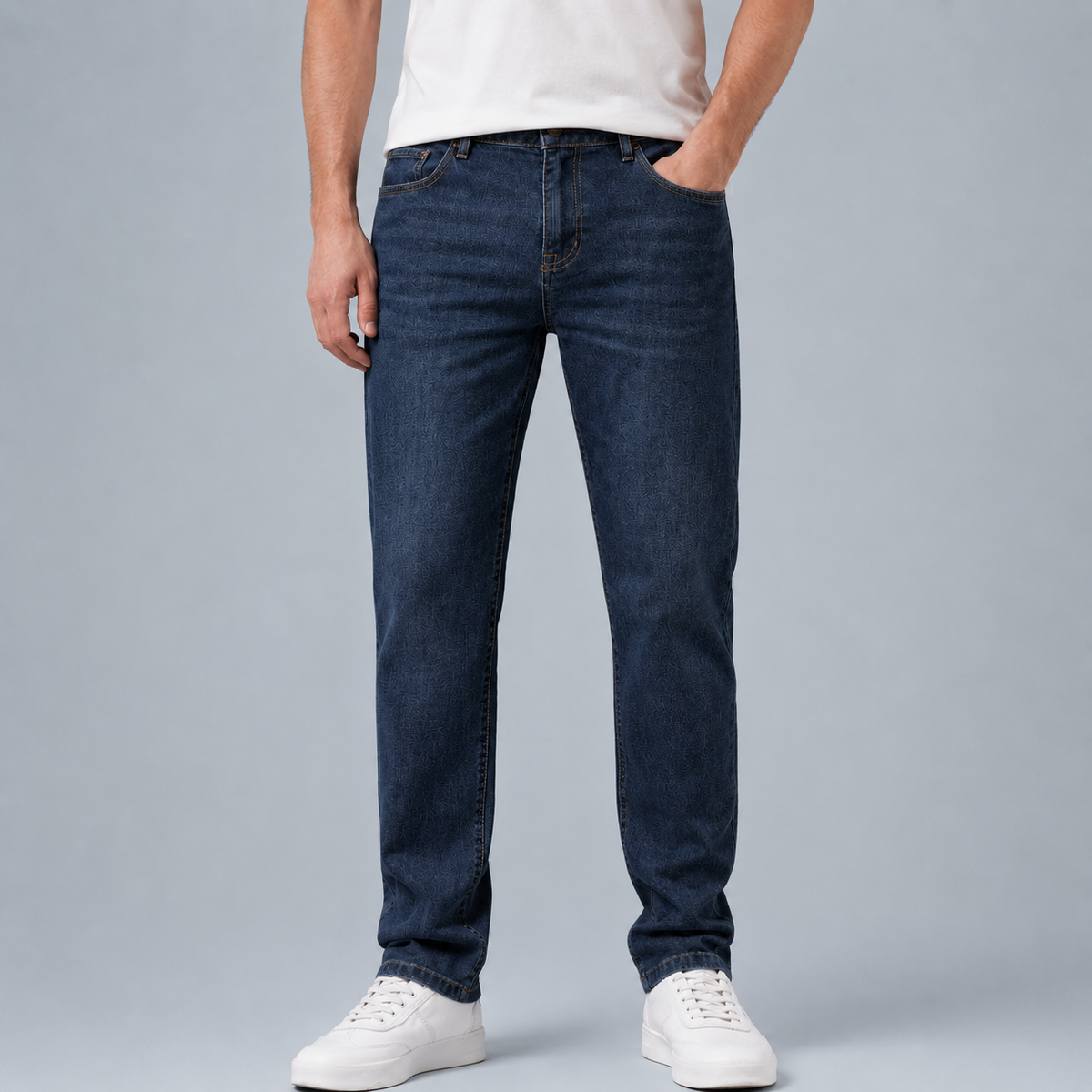 Men's Slim Straight Elastic Cotton Jeans Black Canvas