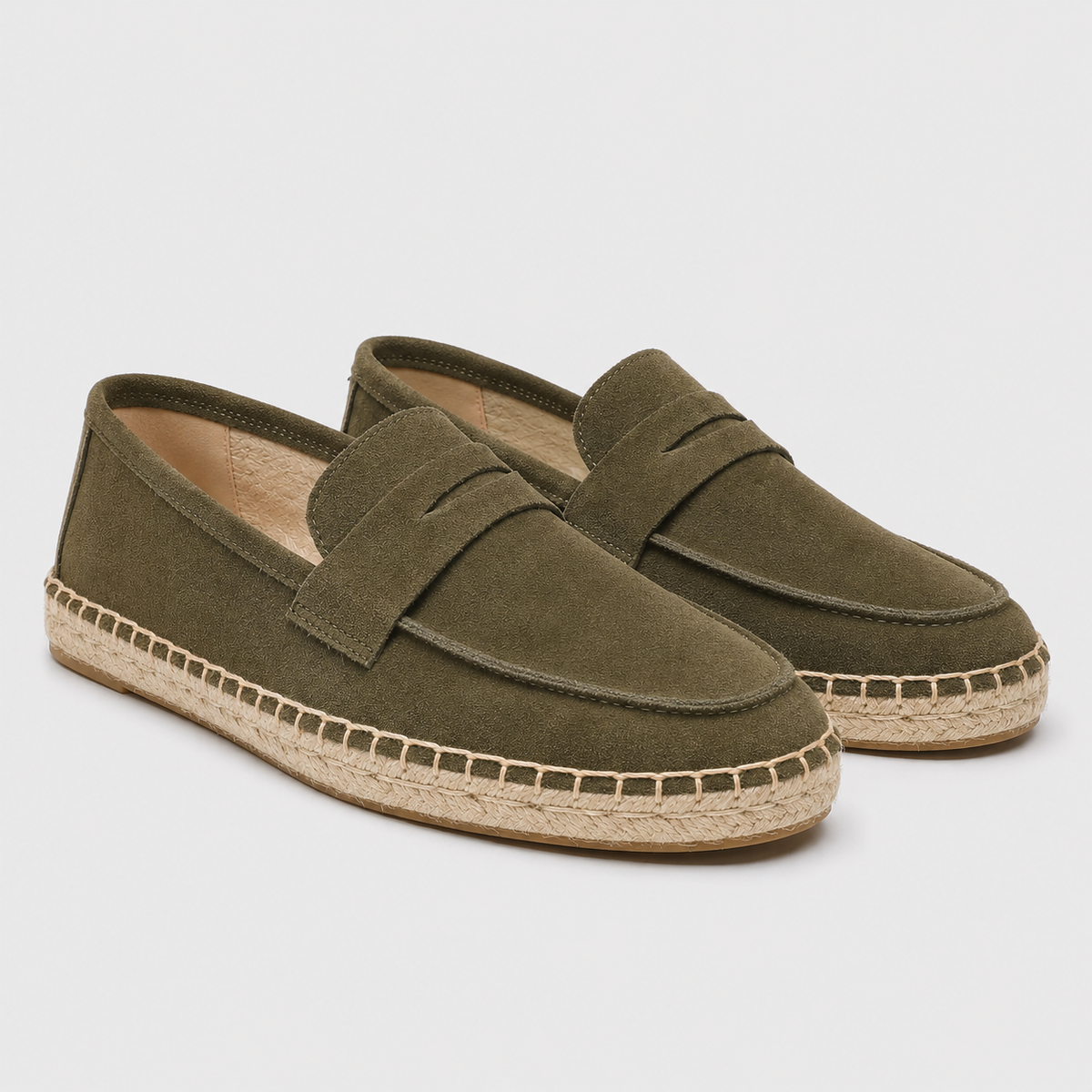 Men's Suede Espadrille Loafers Black Canvas