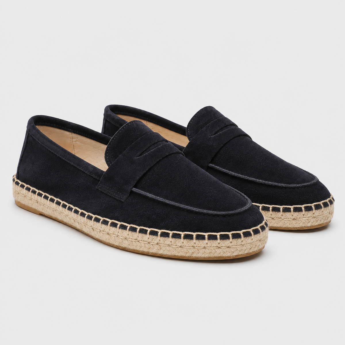 Men's Suede Espadrille Loafers Black Canvas