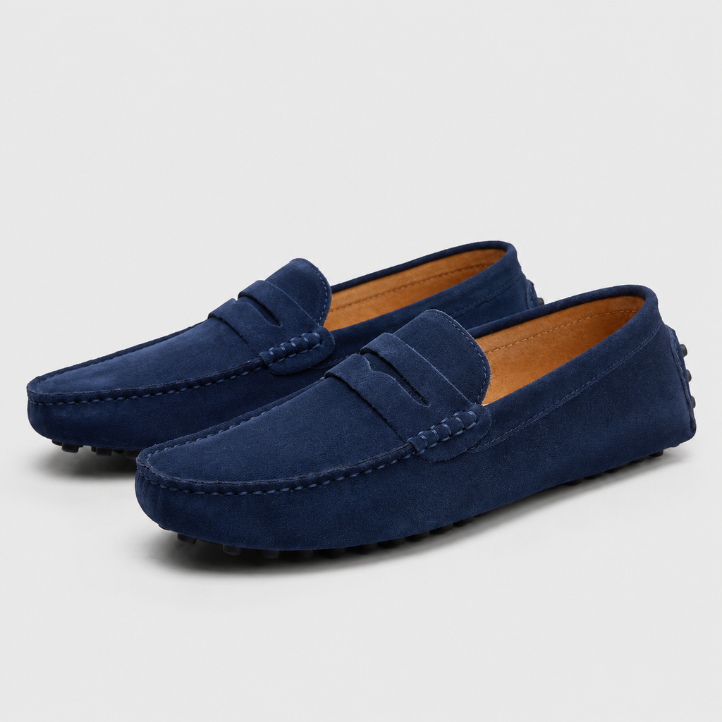 Men's Suede Leather Slip-On Loafers Black Canvas