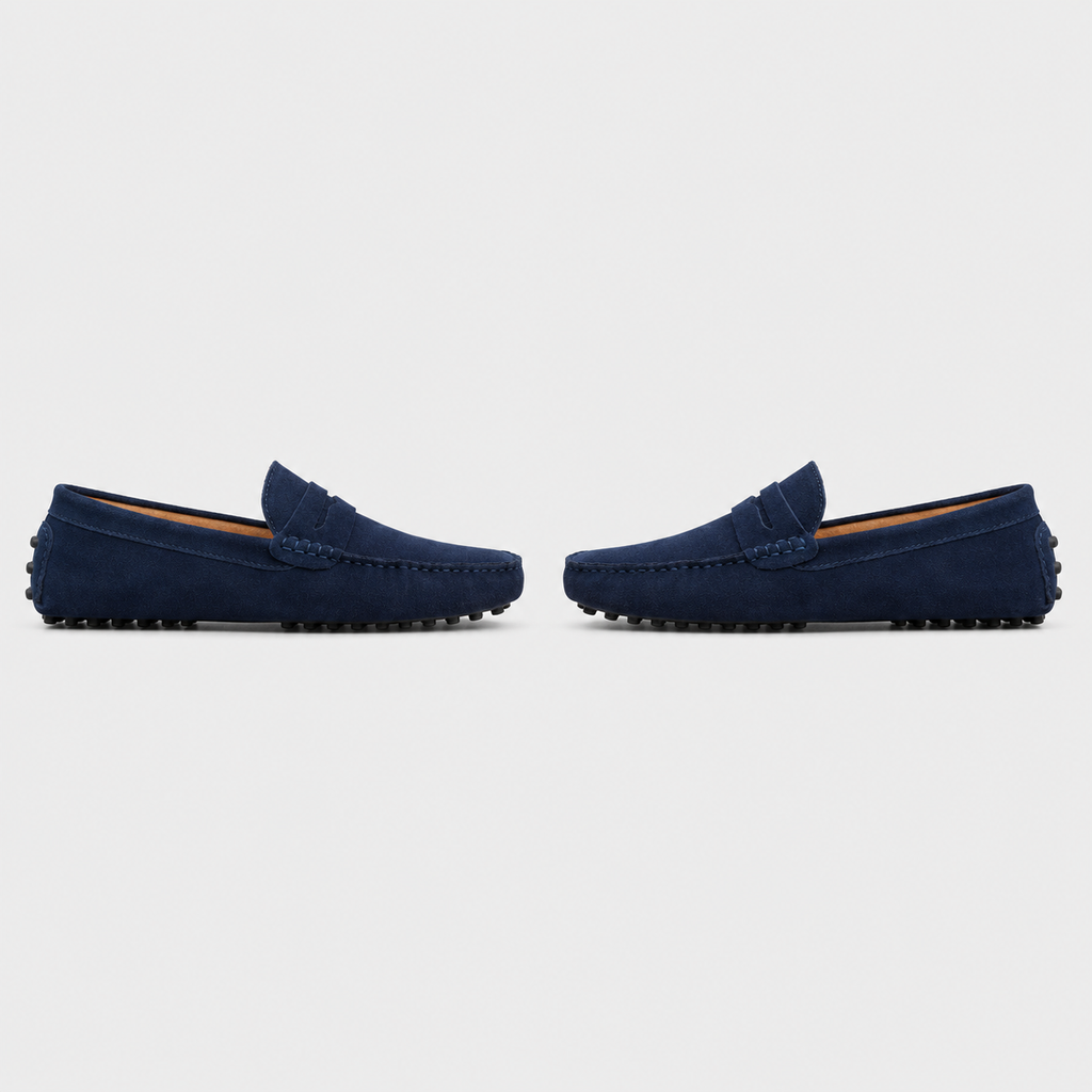 Men's Suede Leather Slip-On Loafers Black Canvas