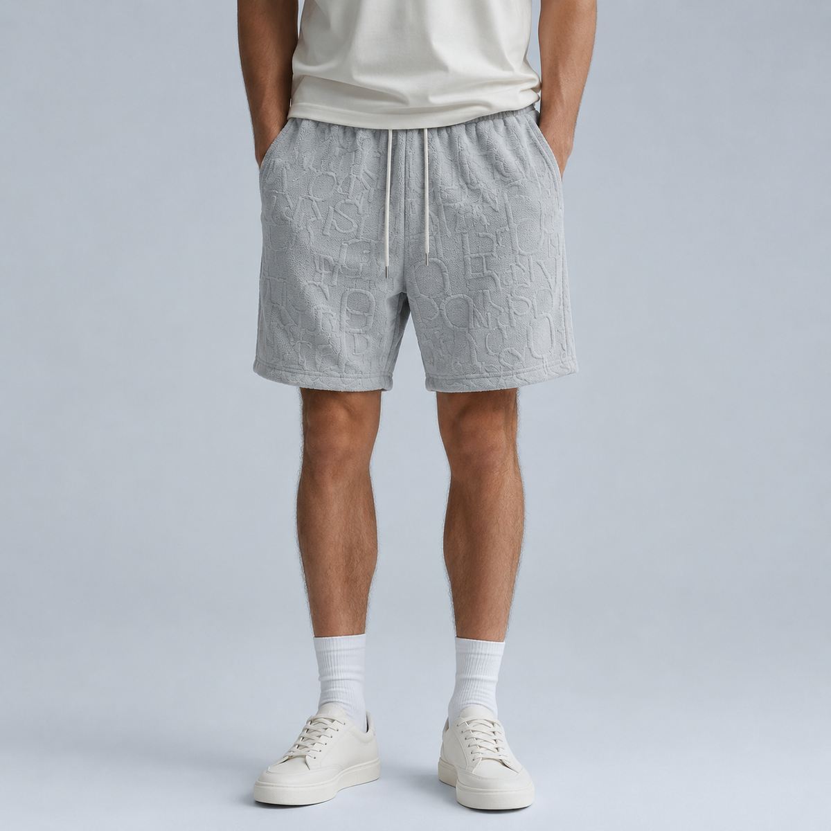 Men's Waffle Knit Wide Leg Baggy Shorts Black Canvas