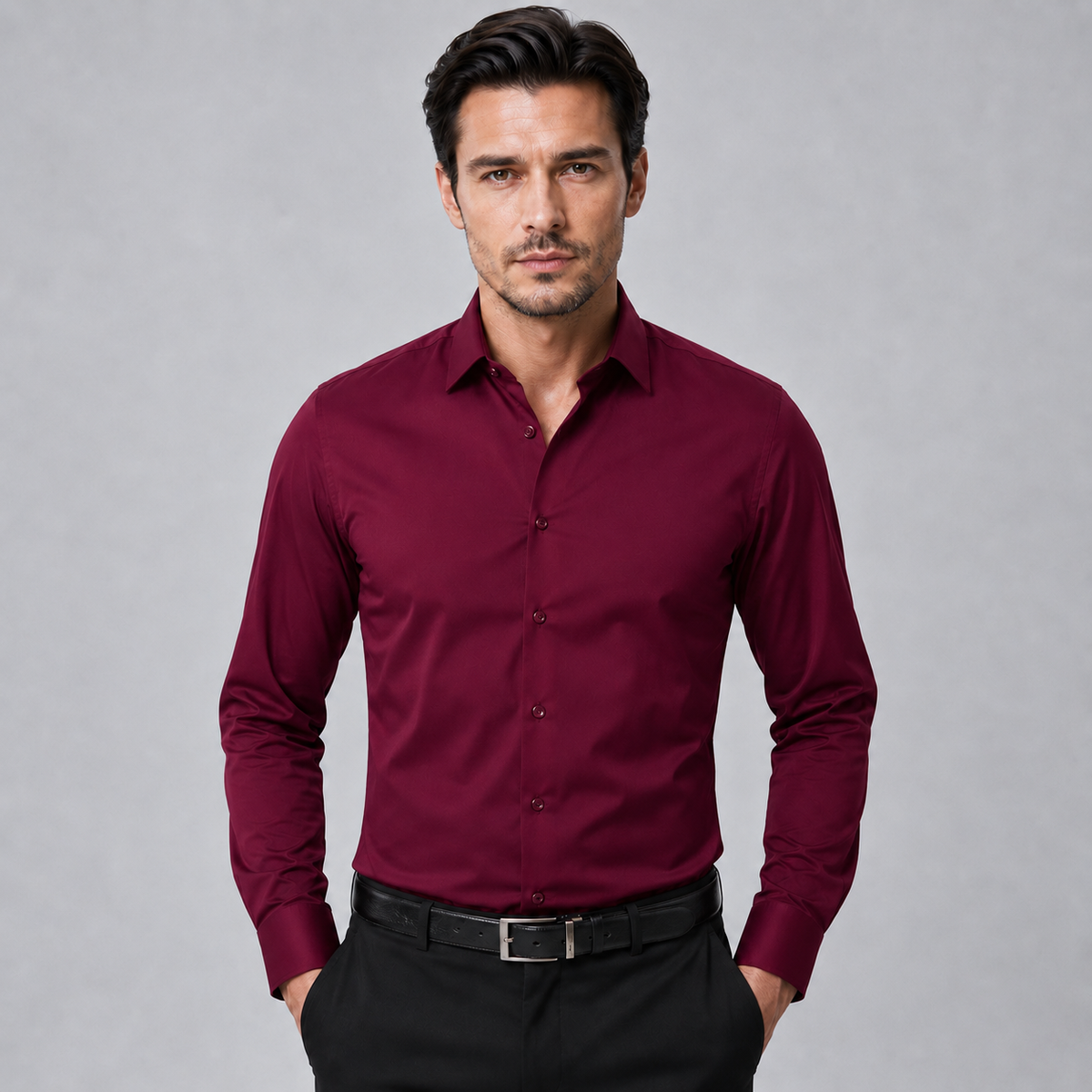Men's Wrinkle-Free Stretch Formal Dress Shirt Black Canvas