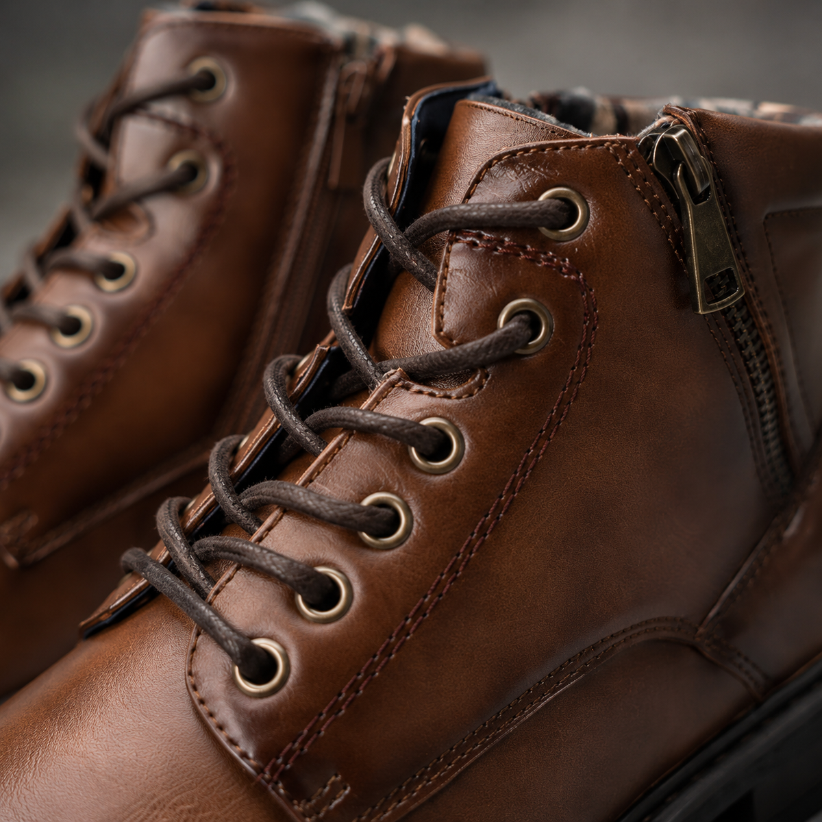 Men's Zip Lace-Up Smart Ankle Boots Black Canvas