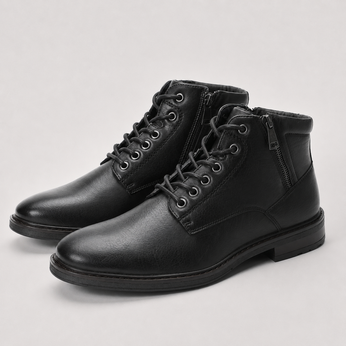 Men's Zip Lace-Up Smart Ankle Boots Black Canvas