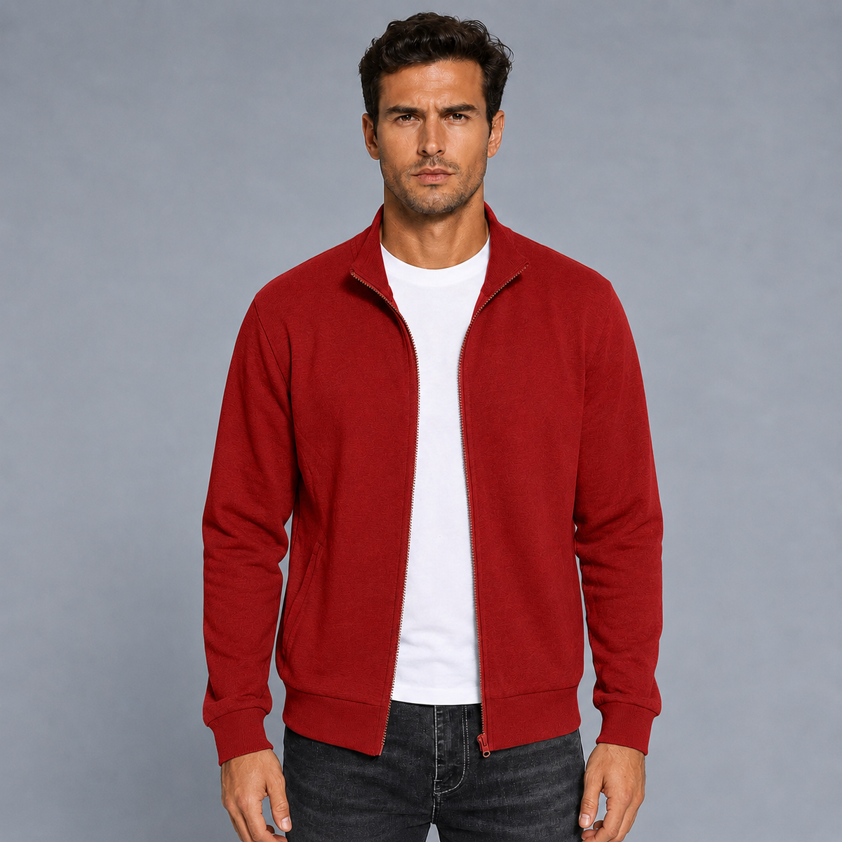 Men's Zip-Up Long Sleeve Sweatshirt Jacket Black Canvas