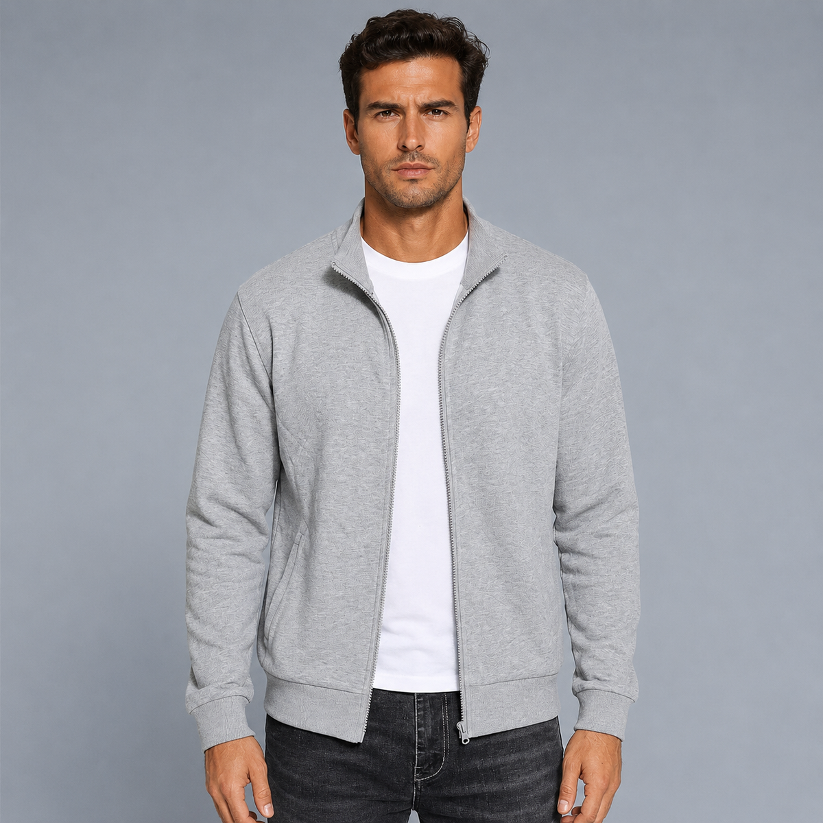 Men's Zip-Up Long Sleeve Sweatshirt Jacket Black Canvas